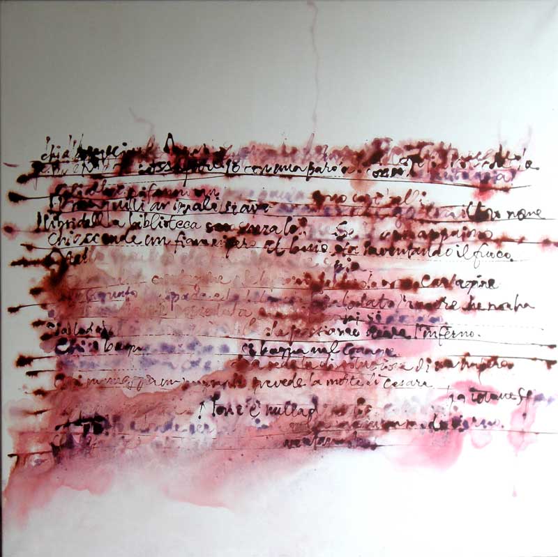 calligraphic painting where dark red wine letters flew in water